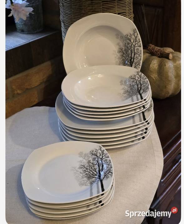 159 Zestaw 18 sztuk talerzy drzewa biały Zabrze