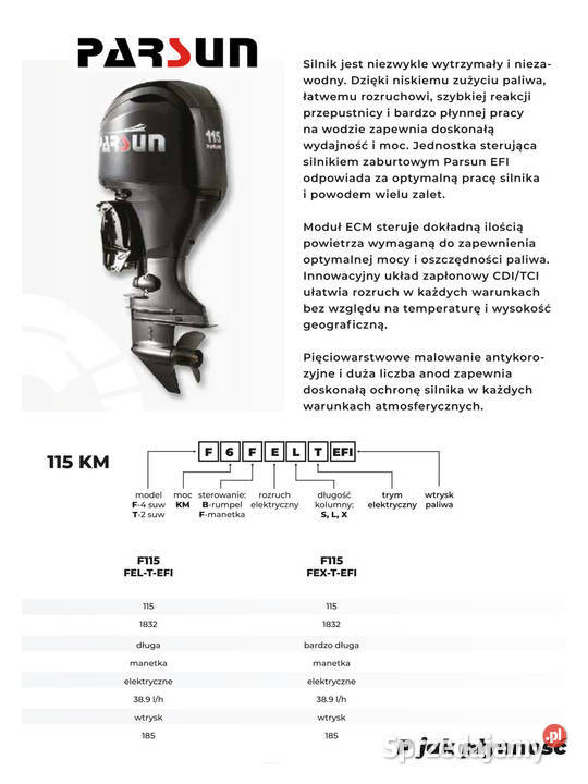 Silnik Zaburtowy PARSUN F115FELTEFI 115 NOWY Wrocław