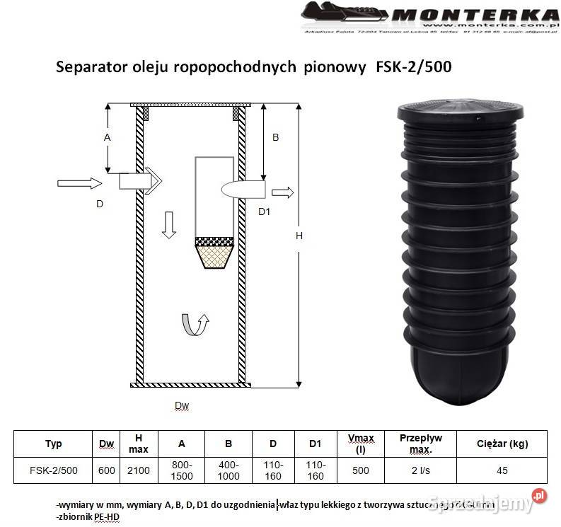 Separator Oleju Ropopochodnych 2 ls pojemność