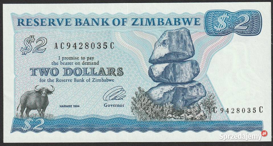 ZIMBABWE 2 DOLARY 1994 STAN BANKOWY UNC Numizmatyka Łódź sprzedam