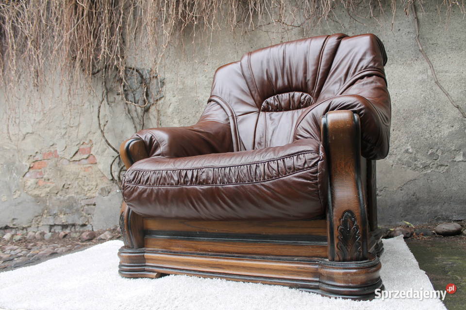 Elegancki skórzany fotel Parma - Wersal / (piękna brązowa sk