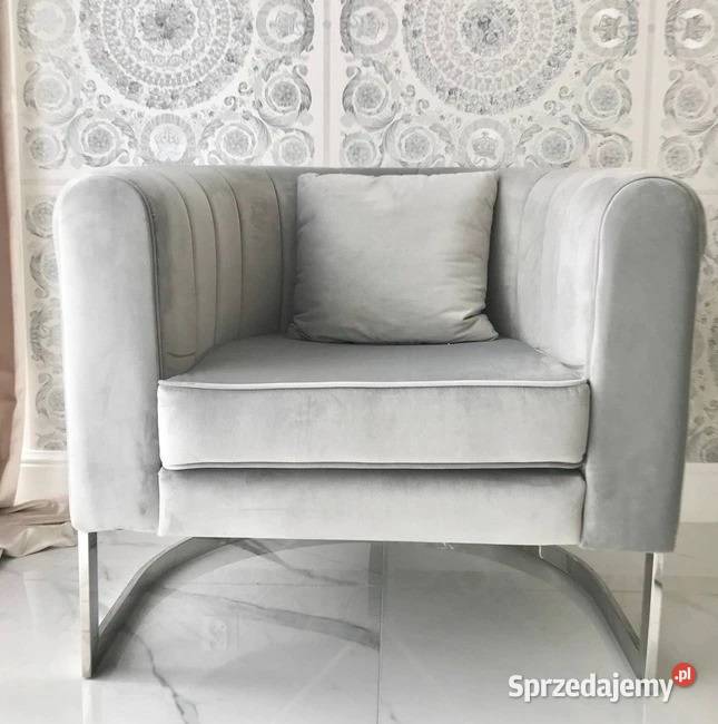 Fotel glamour srebrny szary nowoczesny do salonu