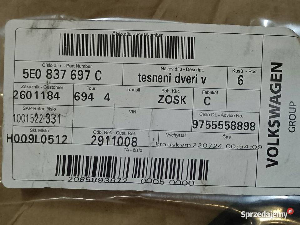SKODA OCTVIA MK3 USZCZELKA DOLNA DRZWI LEWY Karoseria Pleszew
