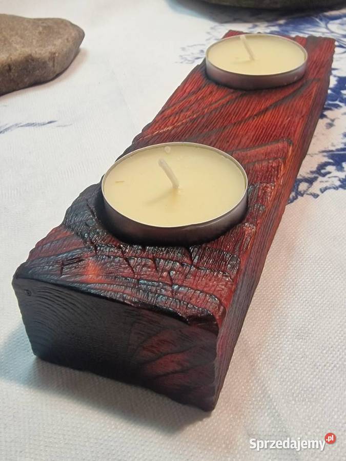 Świecznik Shou Sugi Ban drewno świerkowe Świeczniki Sępopol