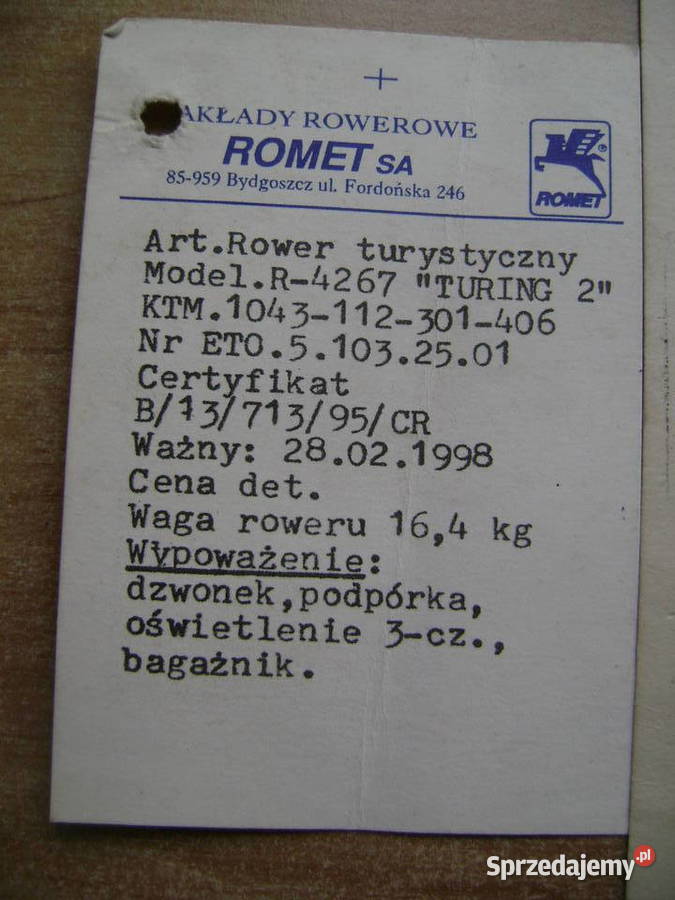 Starocie z PRL Rower Romet Zestaw 3 karty z Gdynia