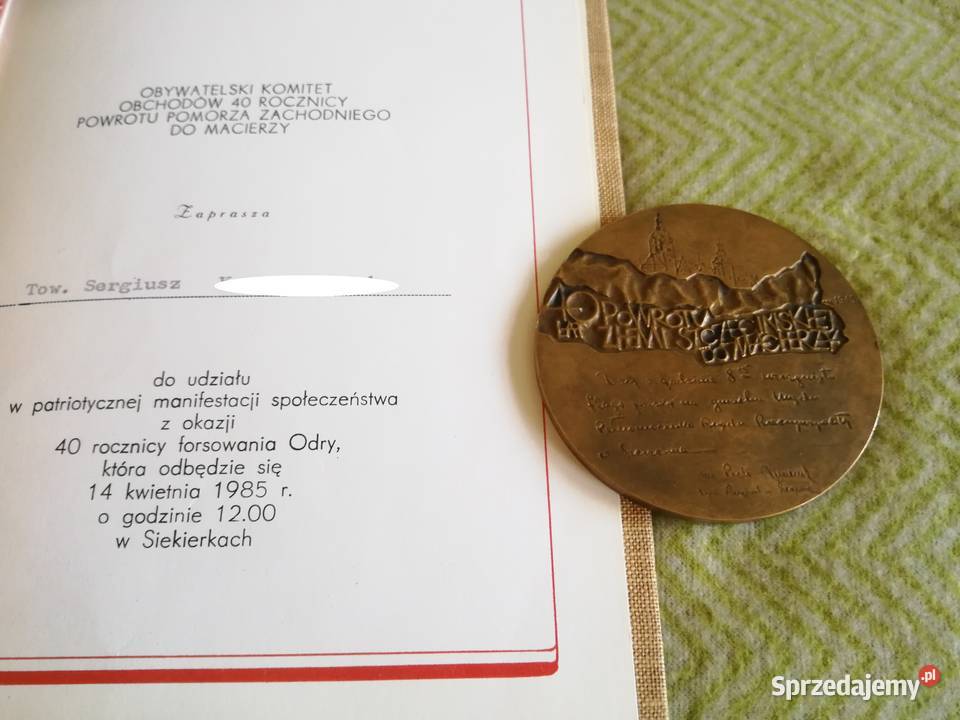 Medal 40 lat Powrotu 1985 Zaproszenie Siekierki zachodniopomorskie
