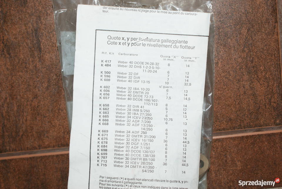 zestaw naprawczy gażnika weber Układ paliwowy Białobrzegi sprzedam