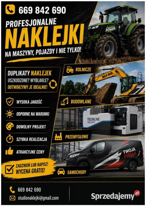 Naklejki na maszyny budowlane i rolnicze koparki