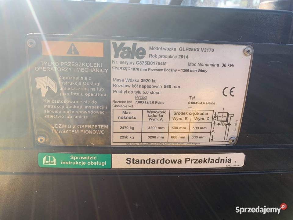 Wózek widłowy Czołowy YALE GLP25VX Yale Wrocław