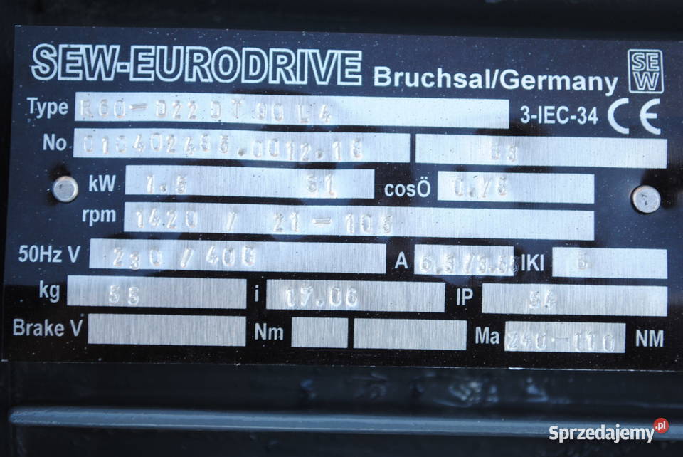 Motoreduktor 15kw z regulacją 21105obrmin SEW Kargowa sprzedam