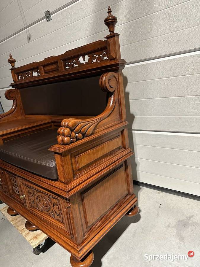 Antyczna drewniana dekoracyjna ławka Sławoszewek