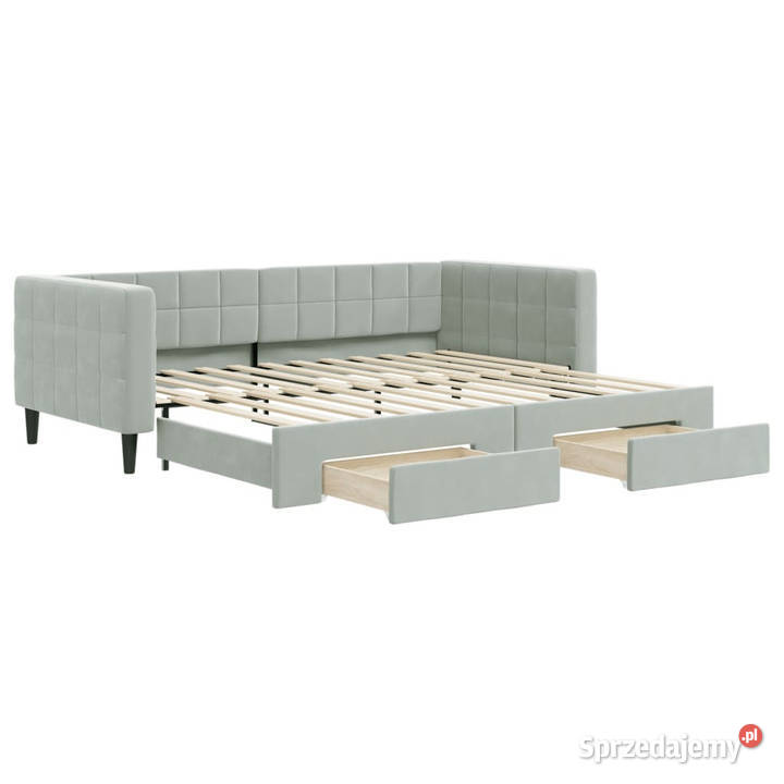 Sofa rozsuwana z szufladami jasnoszara aksamit Warszawa