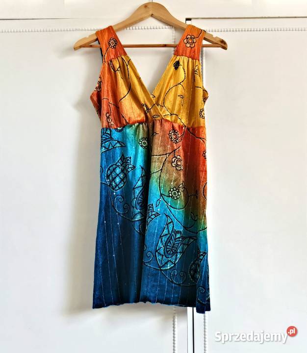 Sukienka welurowa kolorowa S M vintage y2k boho