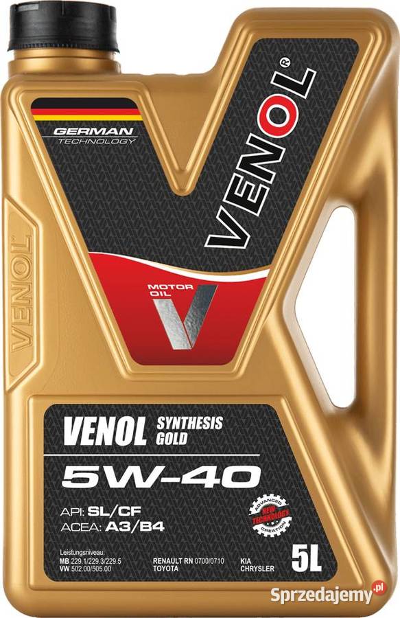 Olej VENOL SYNTHESIS GOLD SL CF 5W40 5L V Sieradz