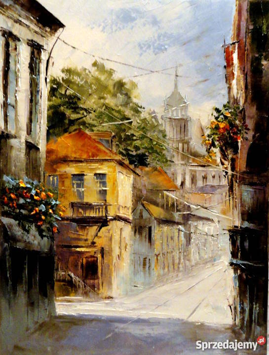 Obraz olejny 30x40 zaułek Warszawa