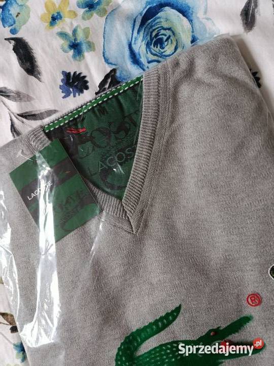 Sweter bawełniany Lacoste Vneck klasyczny Swetry i golfy podlaskie Białystok