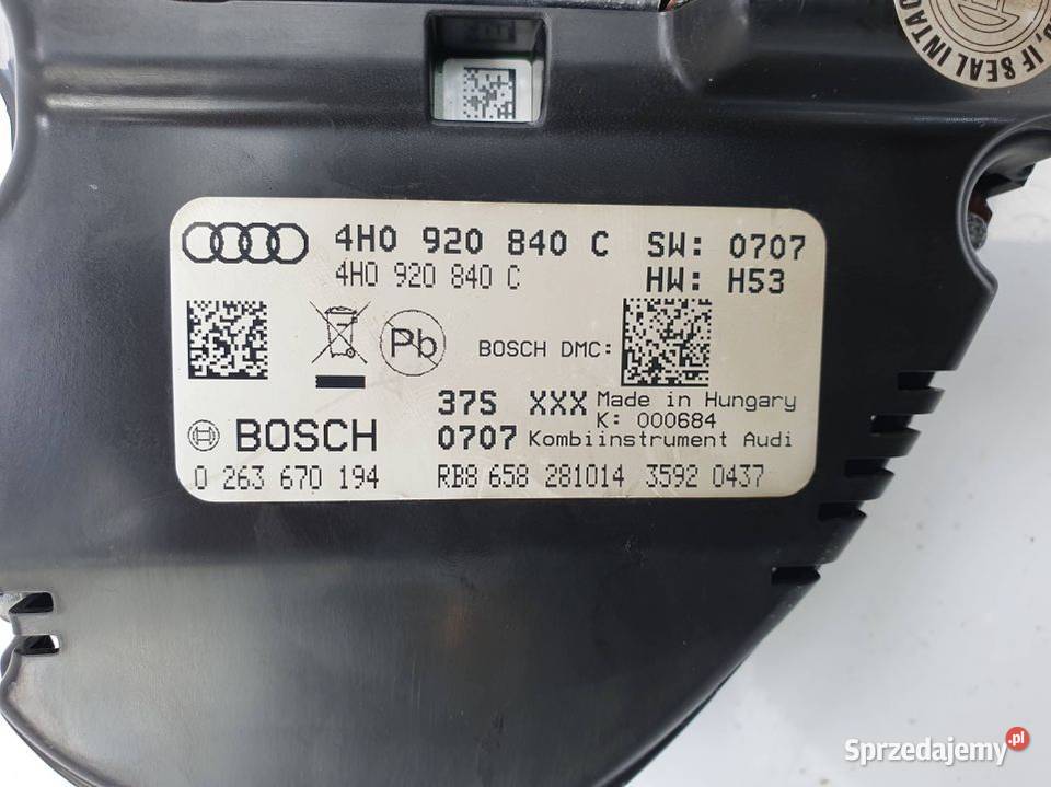 LICZNIK ZEGAR AUDI A8 L D4 4H0920840C osobowe kujawsko-pomorskie Lipno