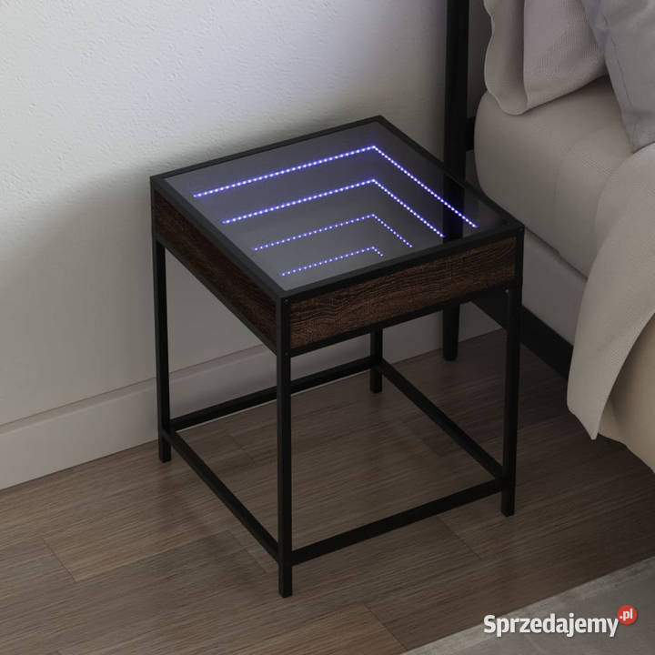 Stolik nocny z LED Infinity brązowy dąb 40x40x51 mazowieckie Warszawa