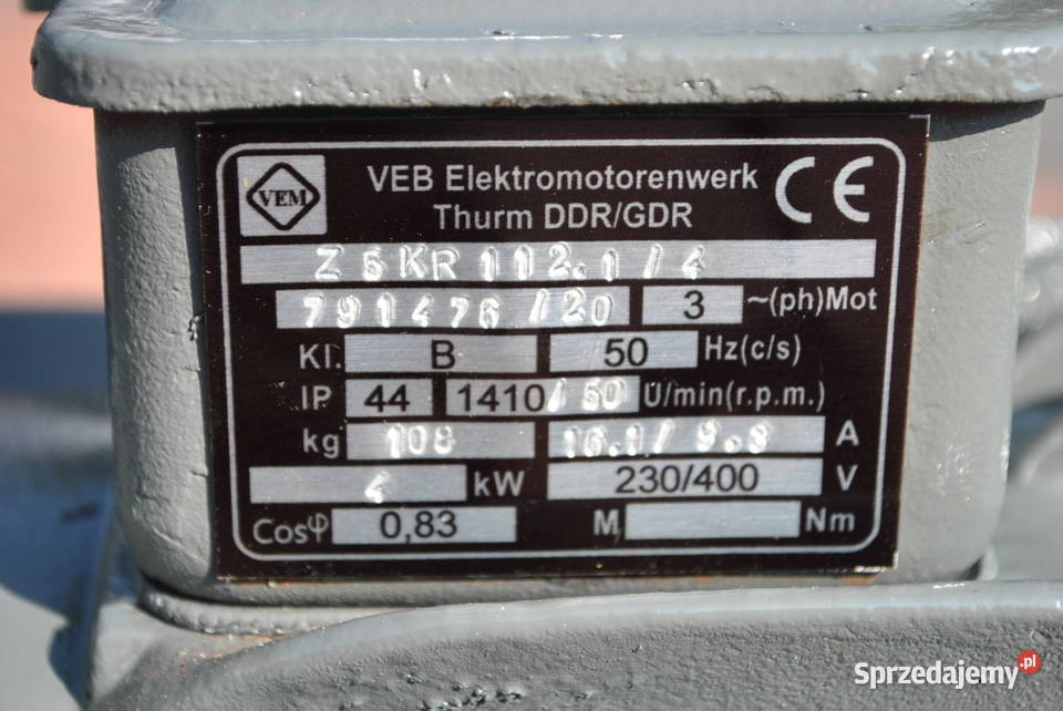 Motoreduktor 4kw 50obrmin VEM Pozostałe sprzedam