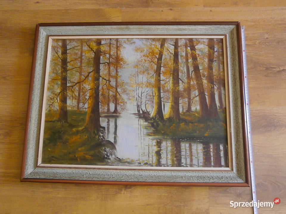 Stary obraz w ramie płótno Pejzaż ładny stan łódzkie