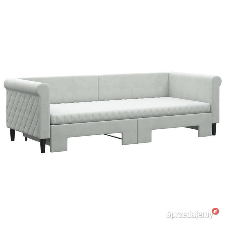 Sofa rozsuwana z materacami jasnoszara aksamit Łóżka mazowieckie Warszawa