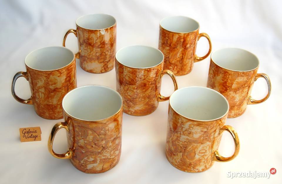 Porcelana Karolina kubki marmurkowe złocone pomarańczowy Kubki lubelskie Lublin