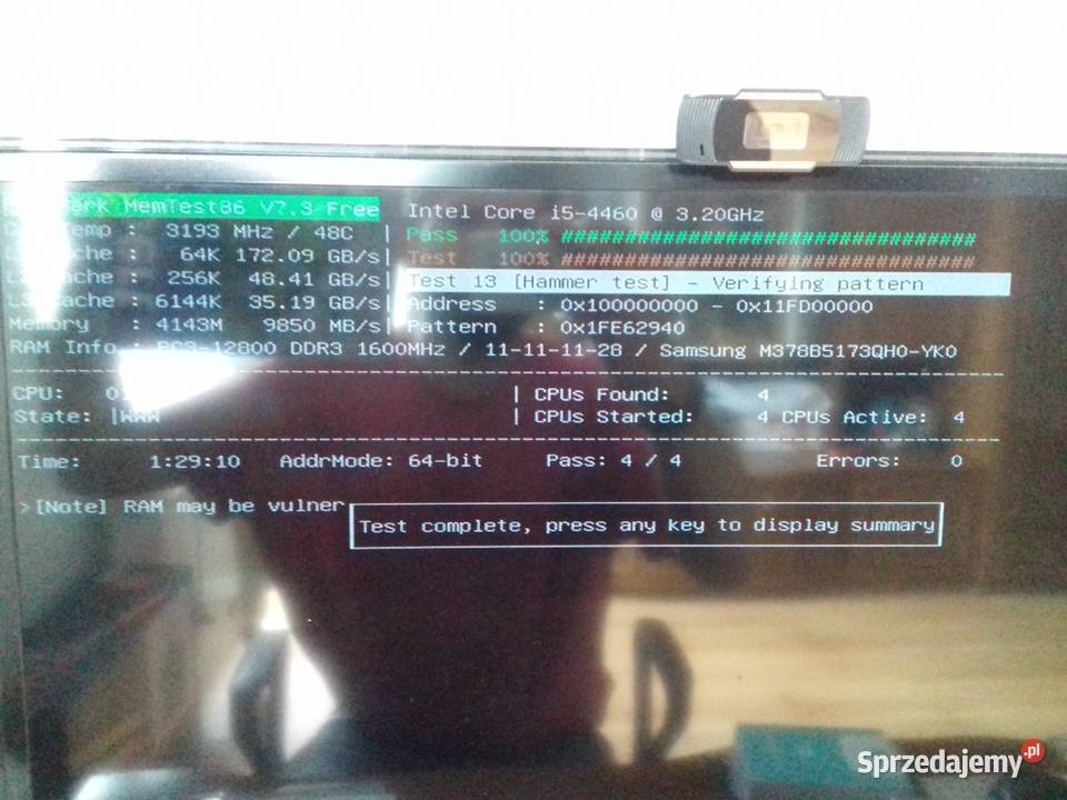 Samsung DDR3 4GB 1600MHz PC3L 12800U DIMM Pojemność 4GB