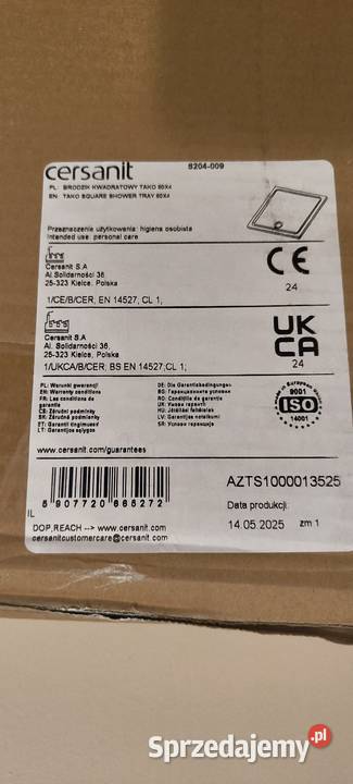 Brodzik kwadratowy 80x80x4 Żabiec sprzedam