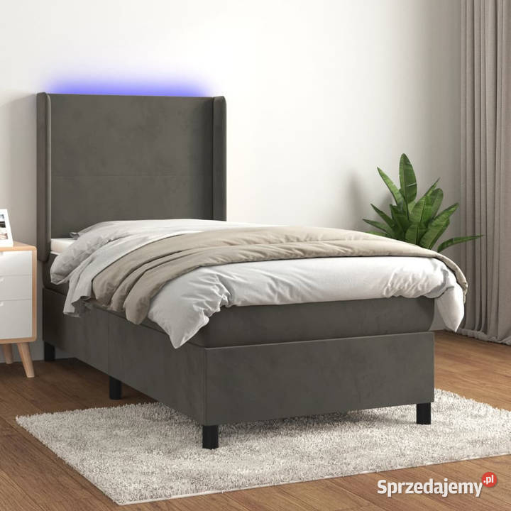 Łóżko kontynentalne z materacem i LED szary 128cm mazowieckie