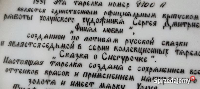 Unikatowy talerz kolekcjonerski Legendy Rosji