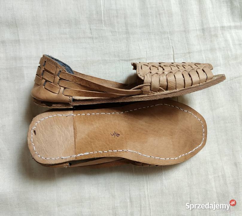 Beżowe skórzane buty sandały retro paski 39 Szczecin