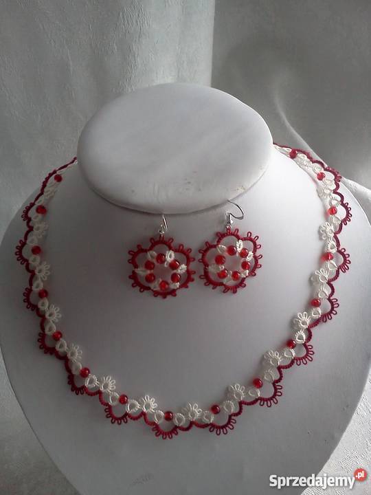 Komplet biżuterii frywolitkowej Dla kobiet Wiśniowa