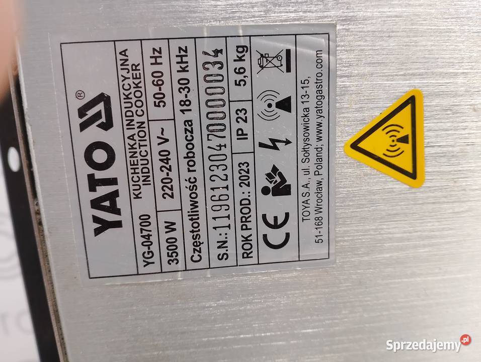 KUCHENKA INDUKCYJNA 3500W Z REGULACJĄ MANUALNĄ Wrocław