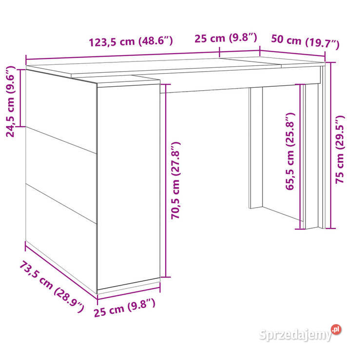 Biurko brązowy dąb 1235x735x75 materiał Warszawa