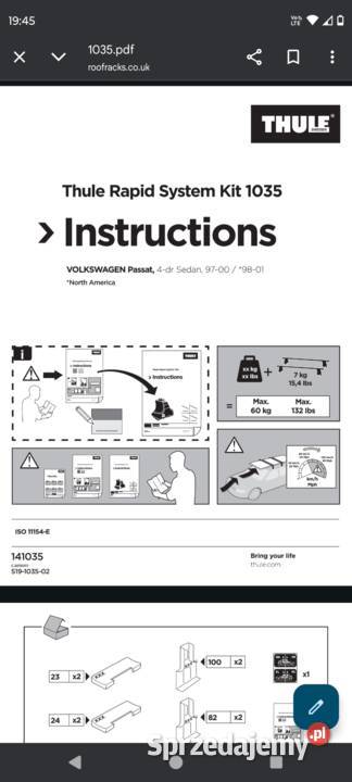 Thule kit 1035 141035 VW Passat 9700 adaptery Zawiercie