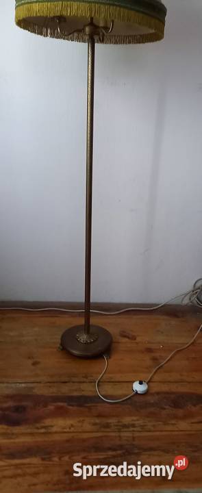 Trzyramienna mosiężna lampa podłogowa z abażurem Antyki Skierniewice