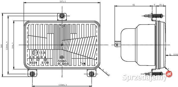 Element optyczny reflektora prostokątny Kamionna