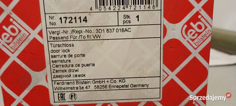 Zamek drzwi prawy przód VW Seat Skoda 172114 Łódź sprzedam