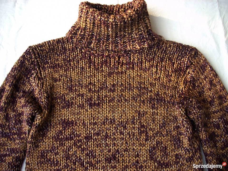 Sweter Golf Ciepły Gruby Splot Srebrna nić S M Nowy Sącz