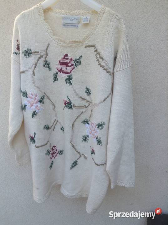 Sweter damskie bawełniany ręcznie haftowany M Wkładane przez głowę  Opole