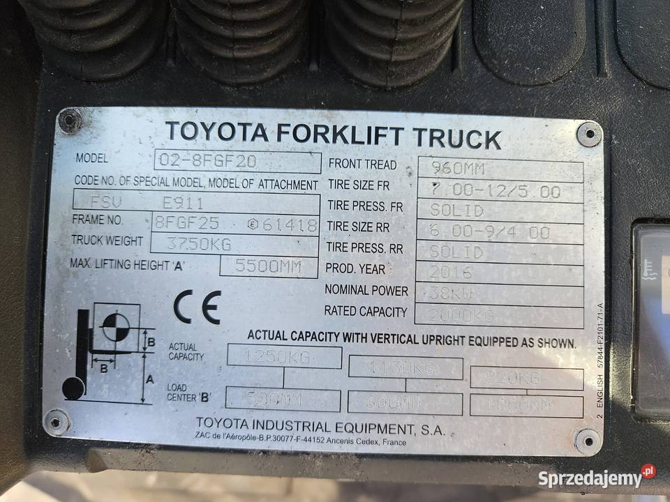 Toyota TONERO20 028FGF20 2T GAZ Wózek widłowy 2T Wózki widłowe Ropczyce