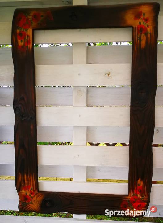 Rama lustra drewniana vintage opalona sielskie odcienie brązowego Radków