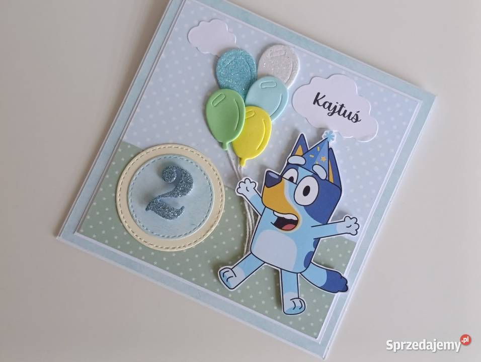 Kartka urodzinowa urodziny ręcznie robiona Bluey Łódź sprzedam