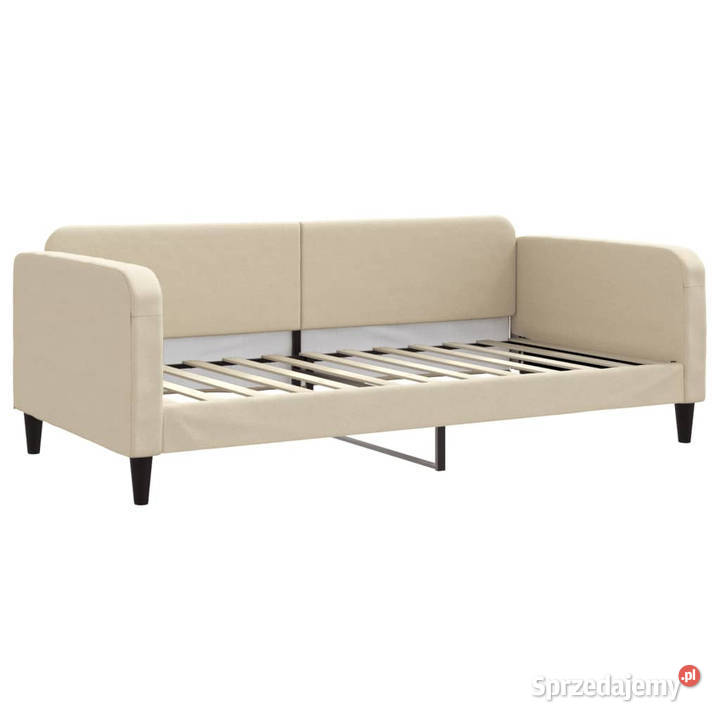 Sofa z funkcją spania kremowa obita tkaniną Warszawa