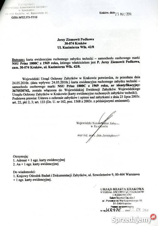 NSU 1000C prinz zabytkowy rocznik 1969 małopolskie sprzedam