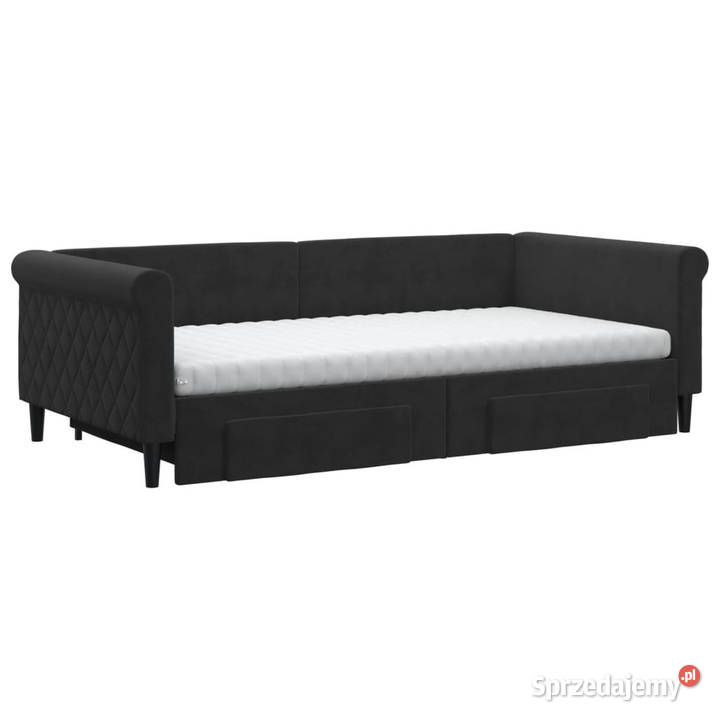 Sofa rozsuwana z szufladami czarna aksamit Warszawa