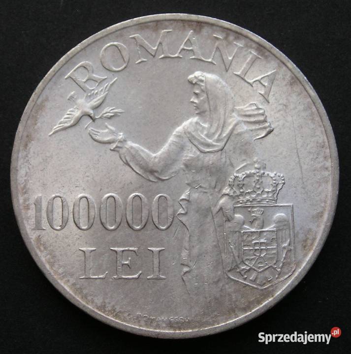 Rumunia 100 000 lei 1946 król Michał srebro stan Łódź