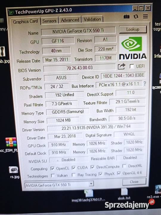 Części karta Asus GTX550TI AMD fx6300 35ghz gpu Pozostałe Wołomin