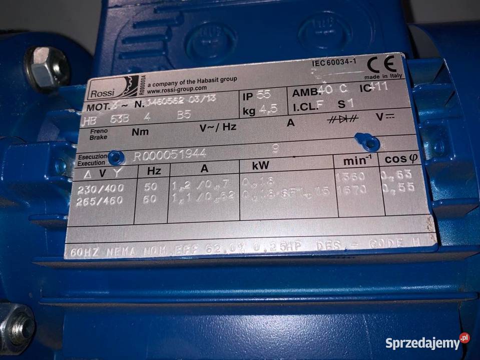 Rossi Electric Motor WGear Reducer HB 63B 4 B5 Warszawa