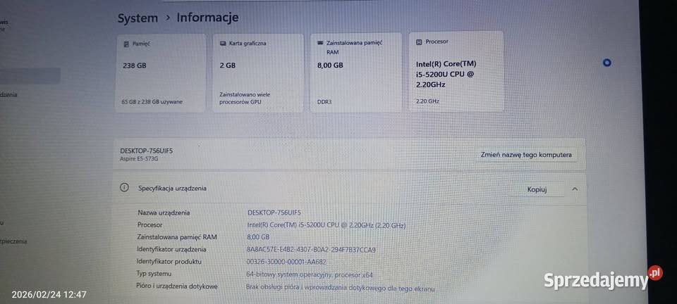 Laptop Acer 156 Grafika GeForce SSD Intel Core i5 Inowrocław